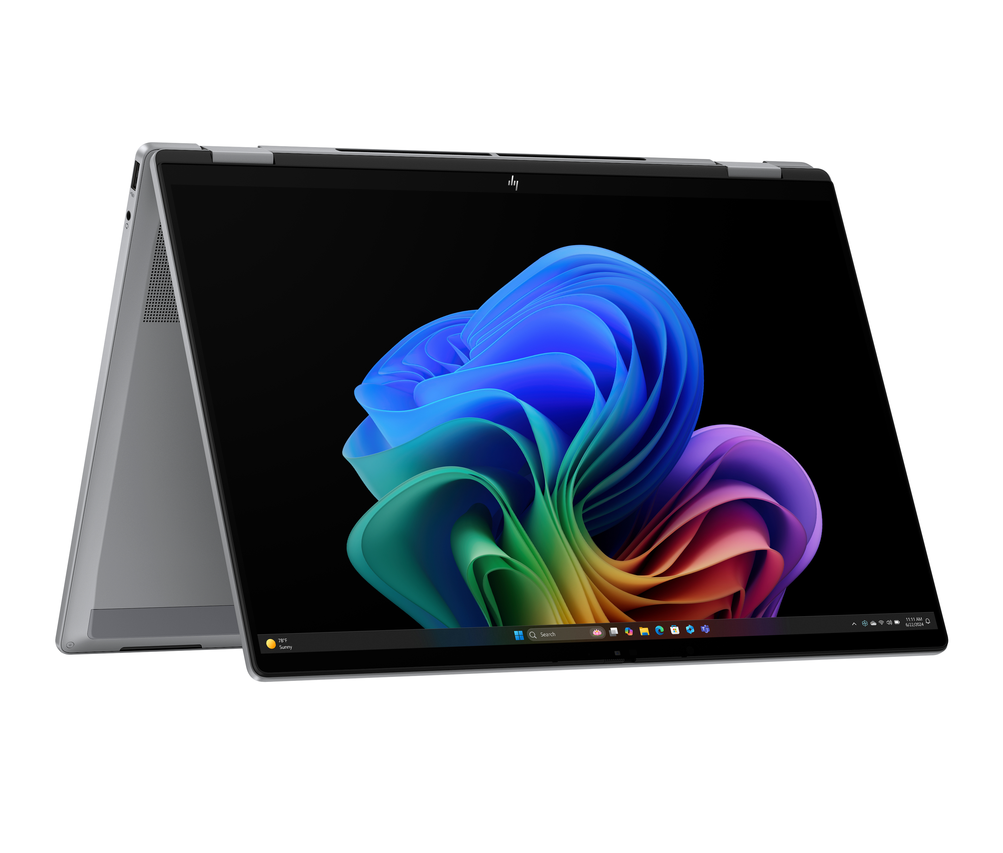 HP OmniBook X Flip x360 AI 16-ar0011nn - Ryzen AI 7 350, 24GB, 2TB SSD, 16 3K 400-nit 120Hz OLED Touch, 5MP IR cam, US backlit keyboard, 68, Meteor silver, Win 11 Home, 1 years