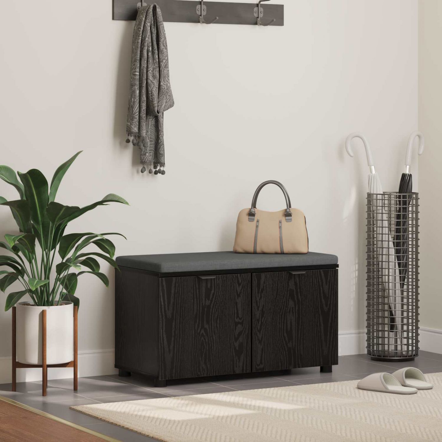 Hallipink padjaga ladustamisega Must tamm 80 x 38 x 46 cm