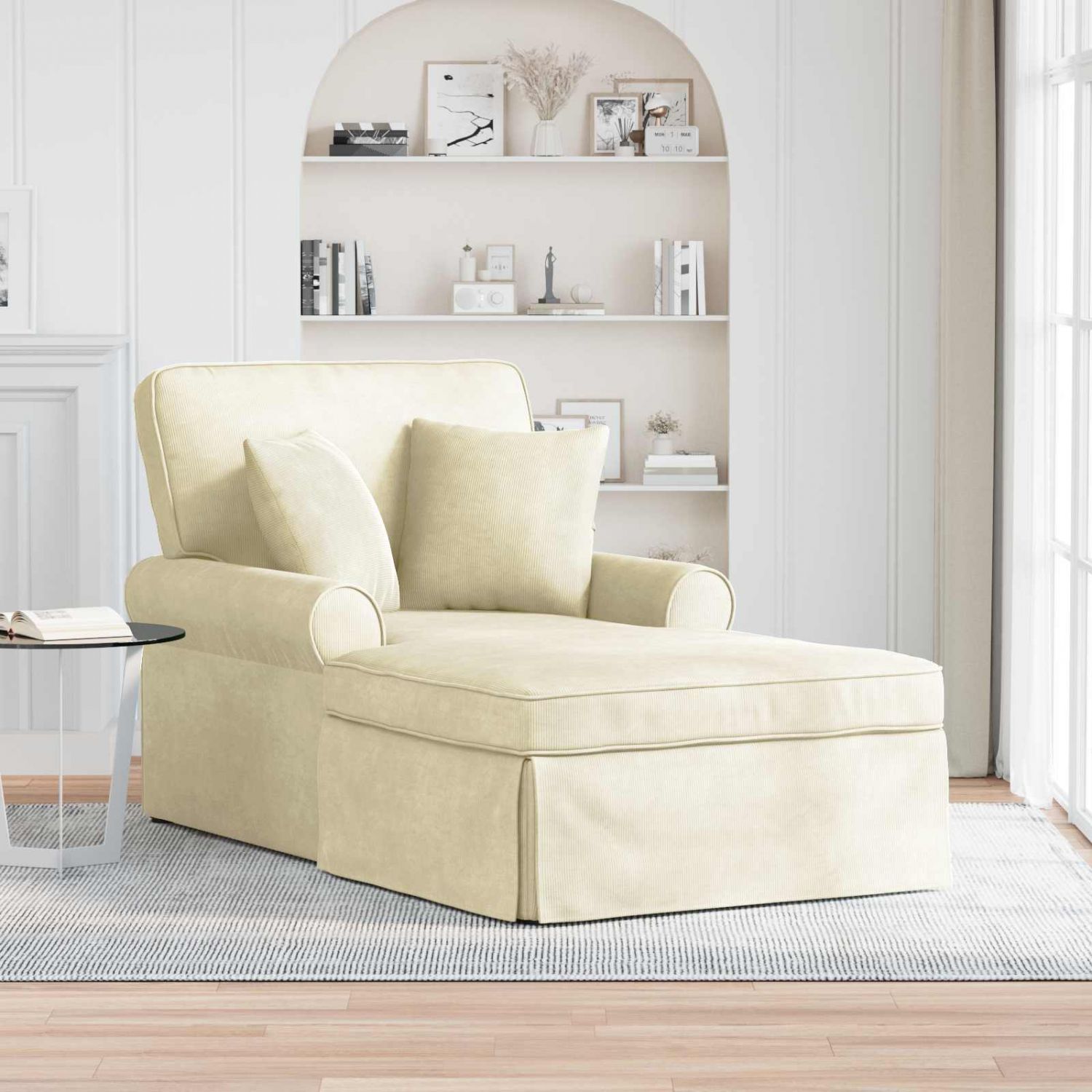 Chaise lounge pööratud äärega padjaga cream 91 x 157 x 91 cm