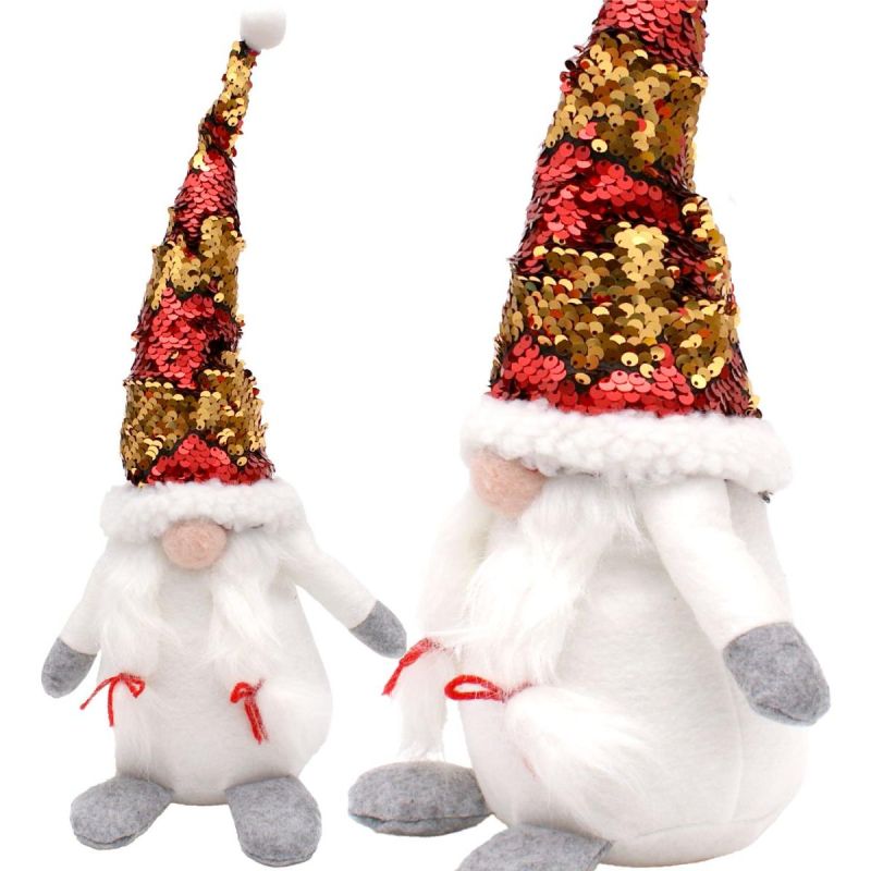 DECORATIVE GNOME WITH MAGIC SEQUINS 35CM WHITE