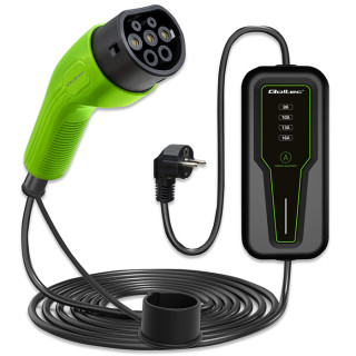 Qoltec Mobile charger for EV 2-in-1 Type2 with regulation | 3.5kW | 230V | LCD | Portable | 4m