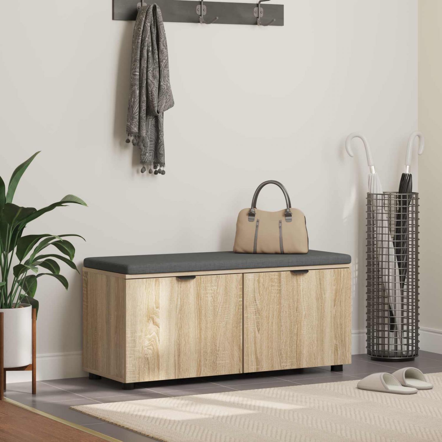 Hallipink padjaga ladustamisega Sonoma tamm 100 x 38 x 46 cm