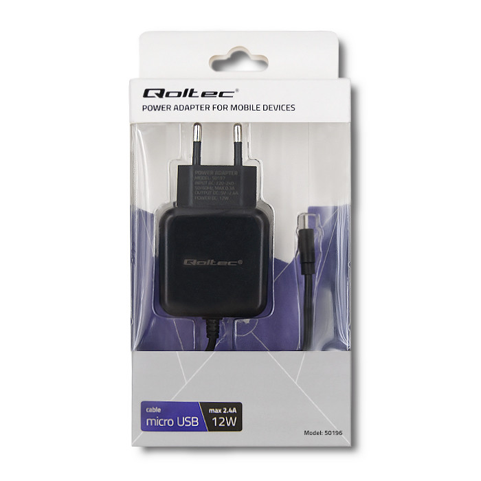 Qoltec Charger  5V | 2.4A | 12W | MicroUSB | Black