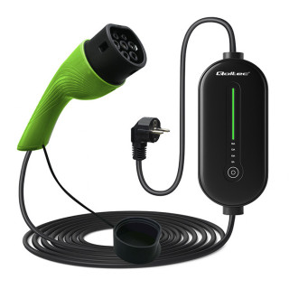 Qoltec Mobile EV Electric Car Charger with 2-in-1 Type 2 Adjustment | 3.5kW | 230V | LCD | LED | 5m