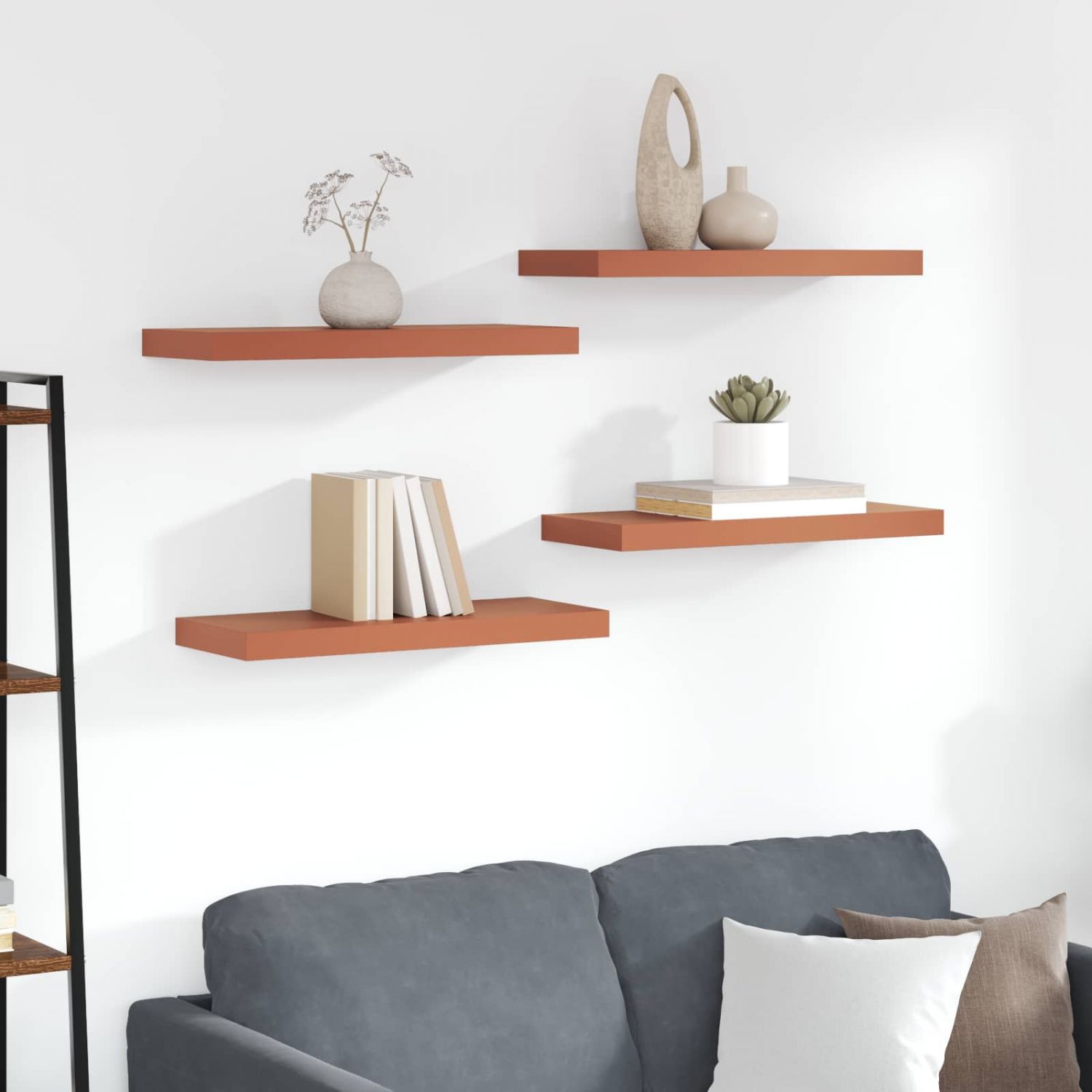 Seinariiul ladustamisega 4 pcs Punane 50 x 23 x 4 cm Tehispuit