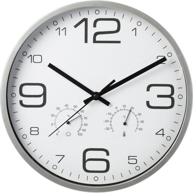 30CM WALL CLOCK WITH THERMOMETER SILVER