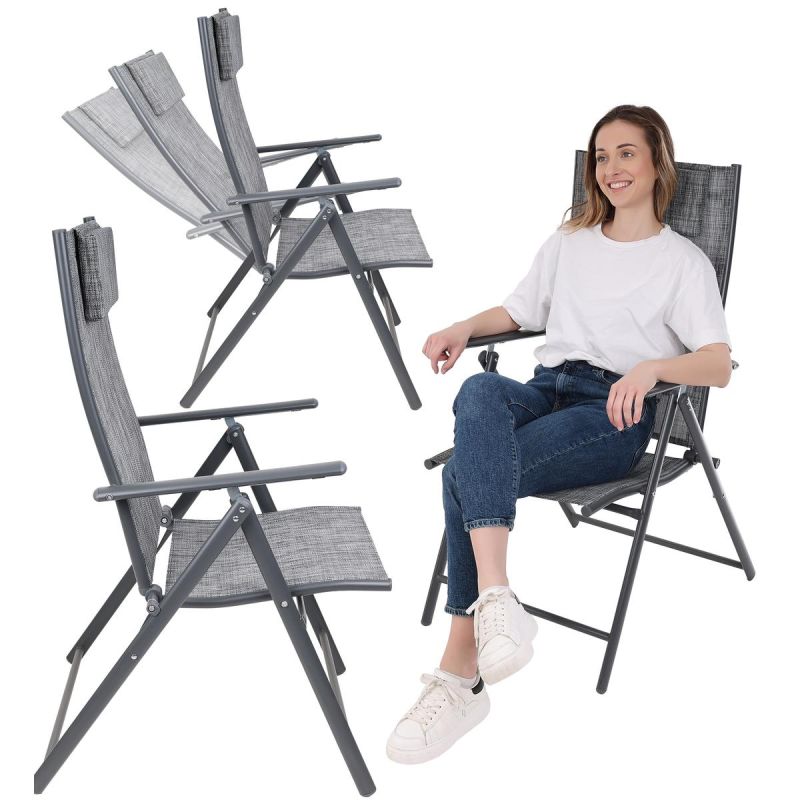 GARDEN CHAIR 57x68x106CM 2xTEXTLINE 7-POSITION WITH HEADREST SET OF 2 PCS