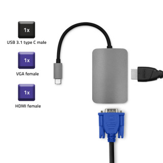 Qoltec Hub Adapter USB-C 3.1 2in1 | HDMI 4K | VGA