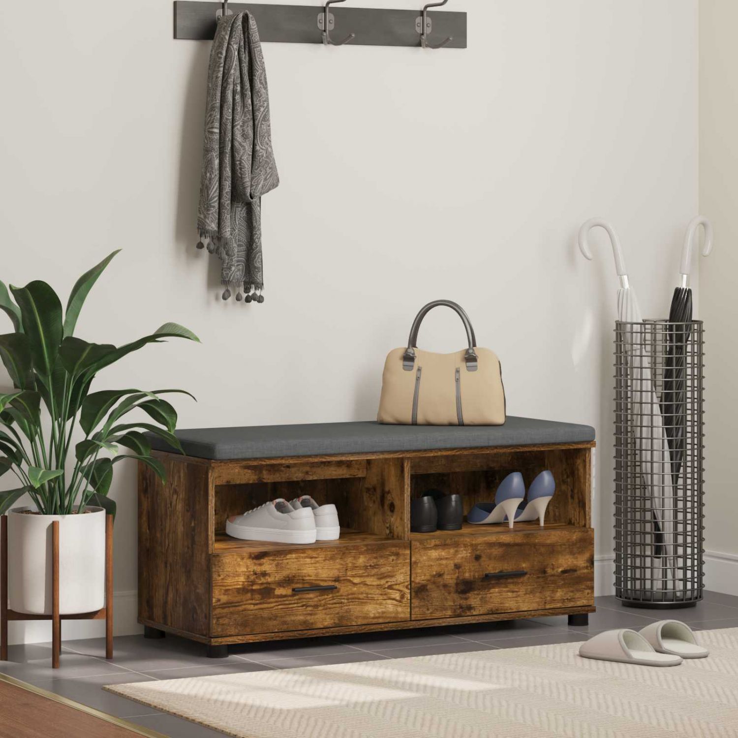 Hallipink padjaga sahtliga Suitsetatud tamm 100 x 38 x 46 cm