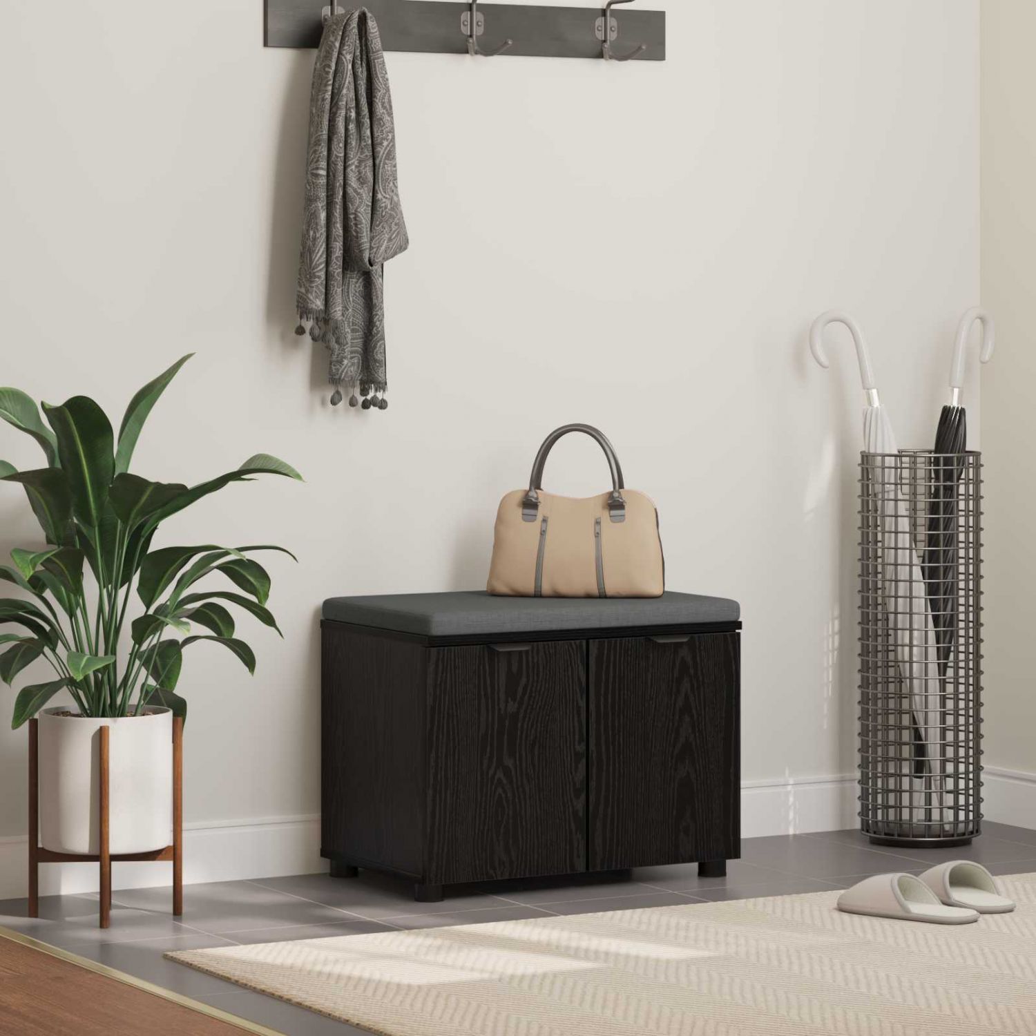 Hallipink padjaga ladustamisega Must tamm 60 x 38 x 46 cm