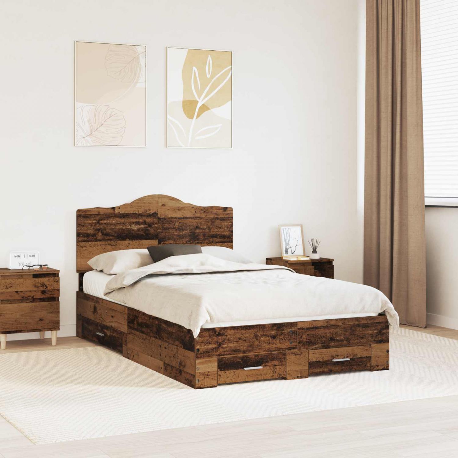 Voodi raam peaga sahtliga Vana puit 120 x 190 cm Tehispuit