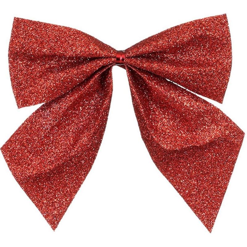 RED DECORATIVE BOW 10x12CM 6PCS MICA