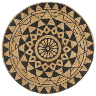 käsitsi valmistatud džuutvaip musta mustriga, 120 cm