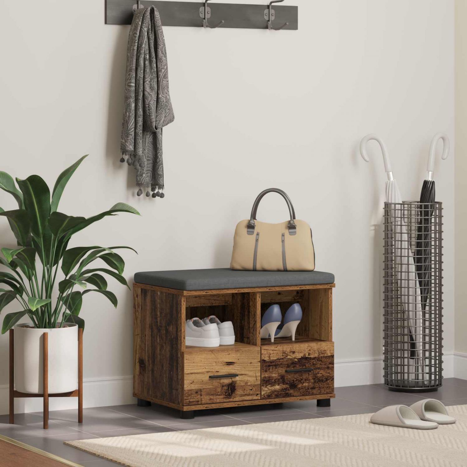 Hallipink padjaga sahtliga Vana puit 60 x 38 x 46 cm