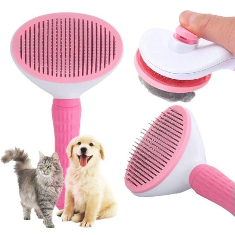 PINK SELF-CLEANING BRUSH FOR DOGS AND CAT
