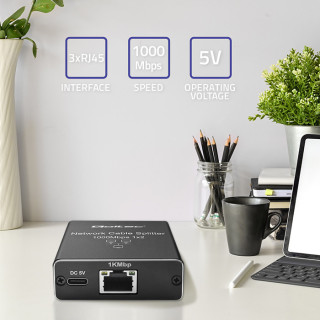 Qoltec Splitter mini SWITCH 1x2 port RJ45 | 1000Mbps | USB-C | Aluminium