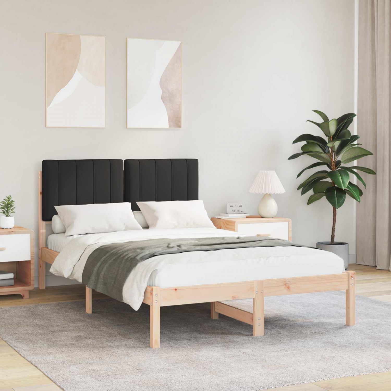 Voodiraam Pehme Peatoega peaga Must 120 x 190 cm Tahke mänd