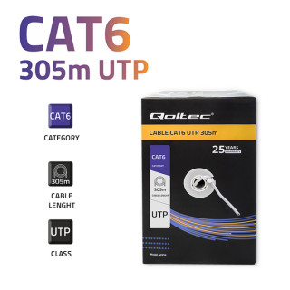 Сетевой кабель Qoltec UTP CAT6, 305м, PVC, серый