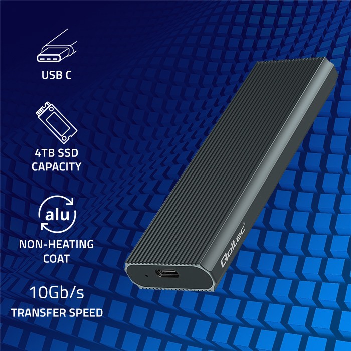 Qoltec Aluminium Enclosure | M.2 SSD drive | NVMe | PCIe| USB 3.1 | Super speed 10Gb/s | 4TB | Graphite