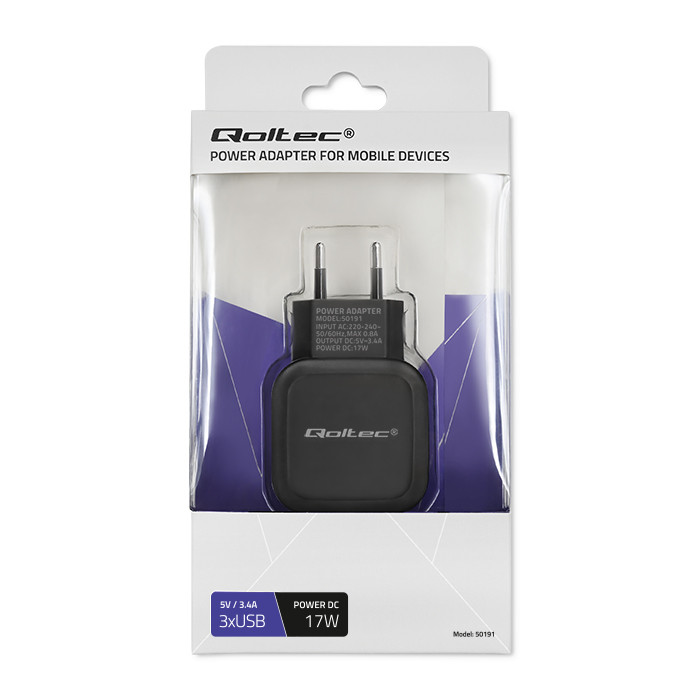 Qoltec Charger 17W | 5V | 3.4A | 3xUSB