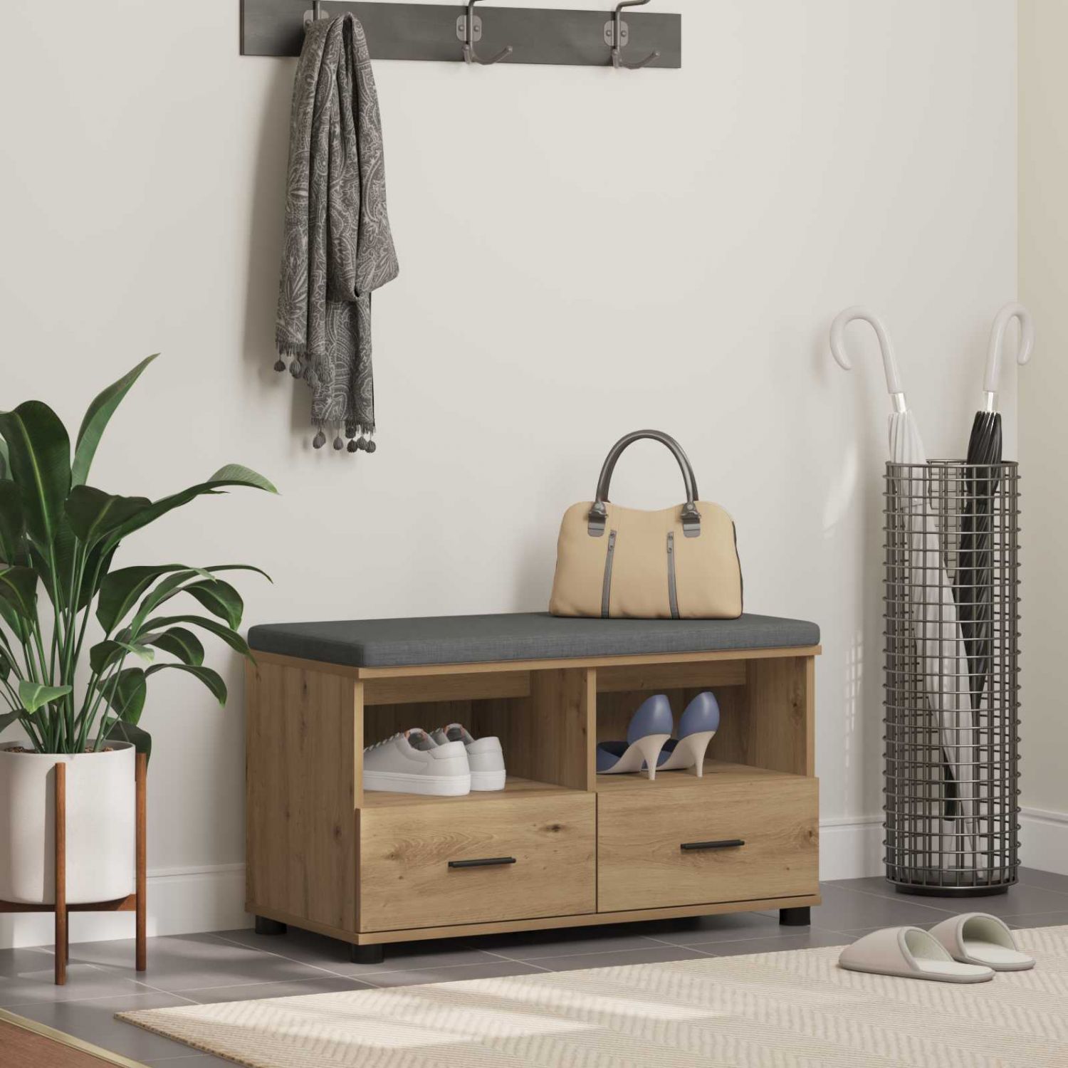 Hallipink padjaga sahtliga Käsitööpuu 80 x 38 x 46 cm