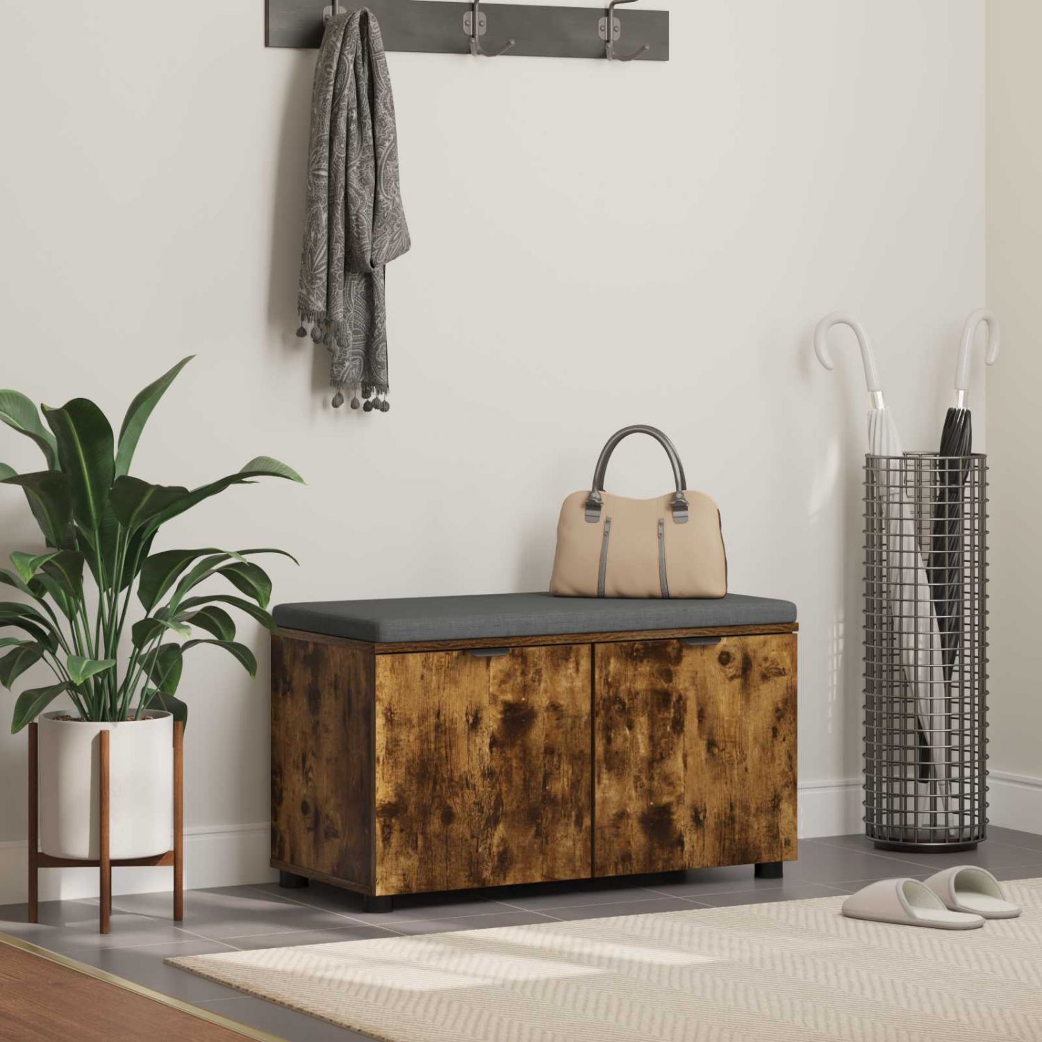 Hallipink padjaga uksega Suitsetatud tamm 80 x 38 x 46 cm