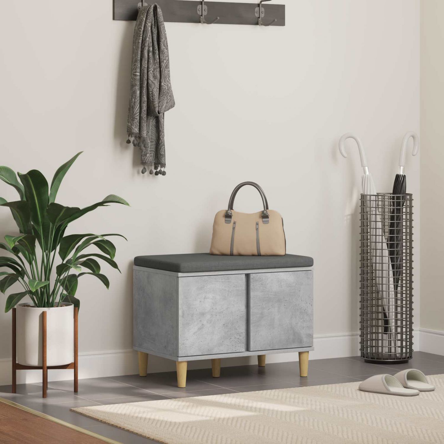 Hallipink padjaga ladustamisega Betoonhall 60 x 38 x 46 cm