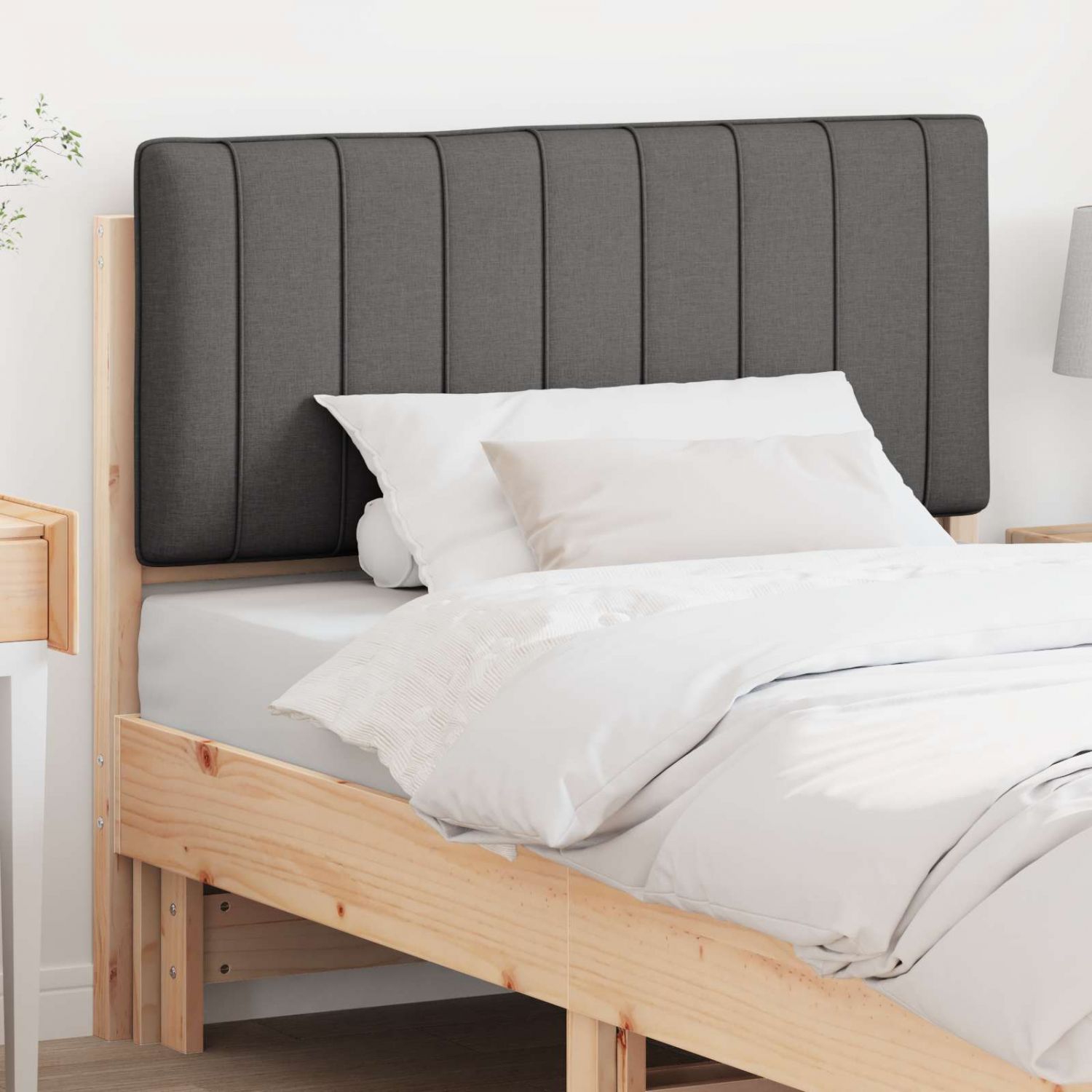 Polsterdatud voodiots peaga Pruun ja Tumehall 100 cm Tahke mänd