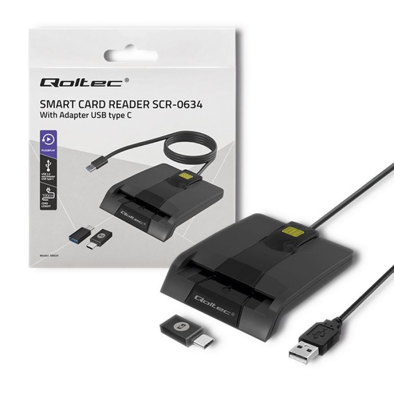 QOLTEC SMART ID CARD CHIP READER | SCR-0634 | USB TYPE C
