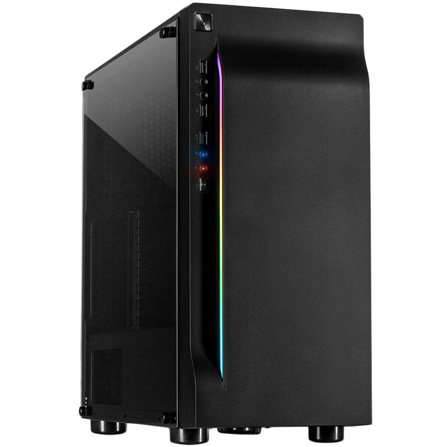 Корпус INTER-TECH A-3411 Creek Gaming Tower, ATX, 1xUSB3.0, 2xUSB2.0, без БП, боковое окно, LED подсветка спереди, интегрированная RGB LED, Черный