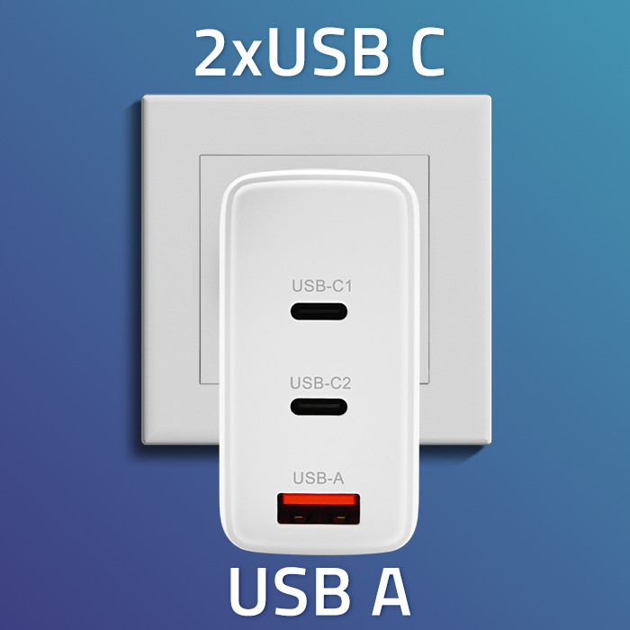 Qoltec GaN 100W charger| 5-20V | 1.5-5A | 2 x USB-C PD | 1x USB QC 3.0 | White