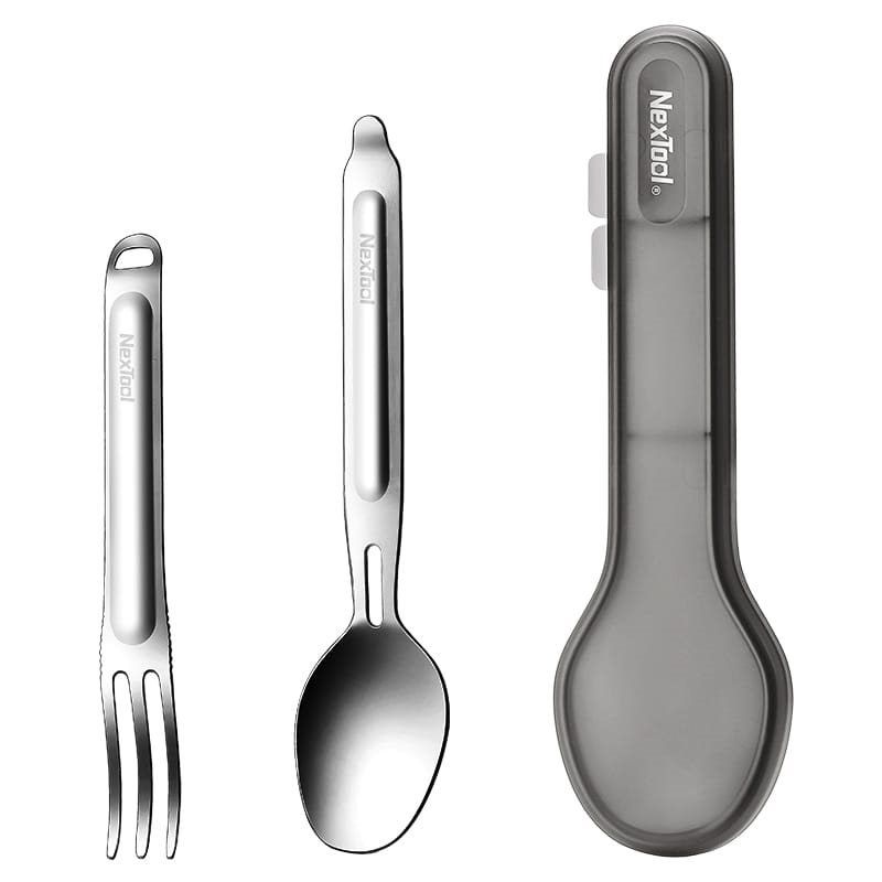 Titanium travel cutlery essentials - spoon + fork - NexTool NE20133