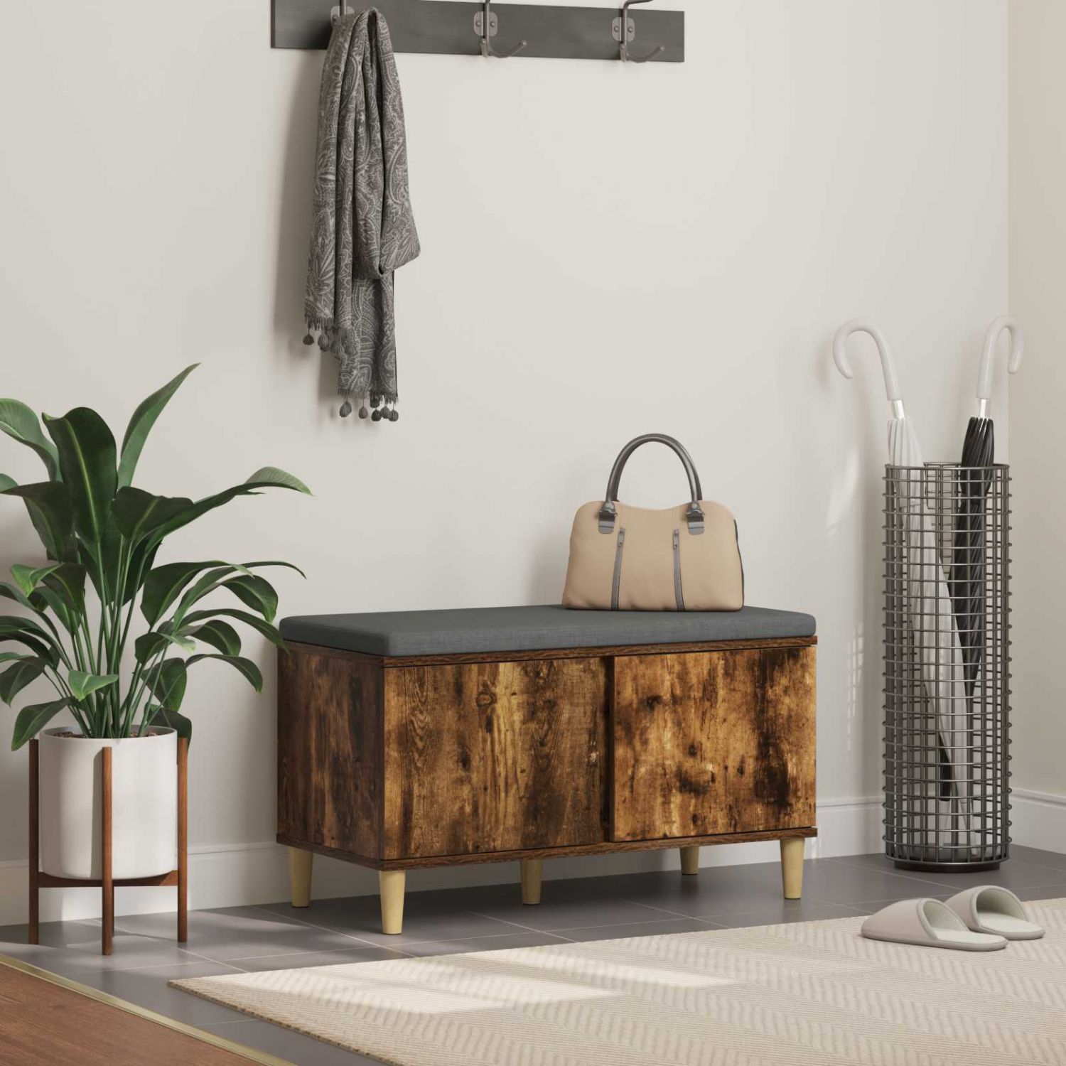 Hallipink padjaga uksega Suitsetatud tamm 60 x 38 x 46 cm