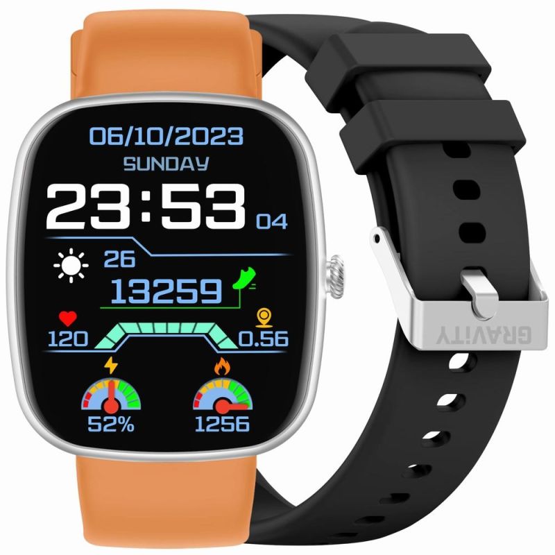 GRAVITY GT18-4 Men's Smartwatch Orange Silicone Strap + Black Strap