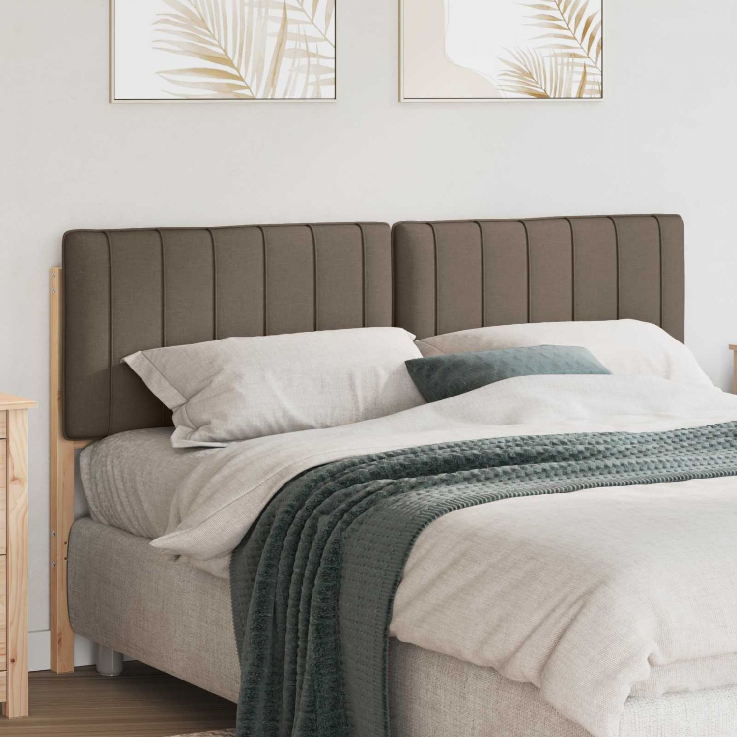 Polsterdatud voodiots peaga Pruun ja taupe 160 cm Tahke mänd