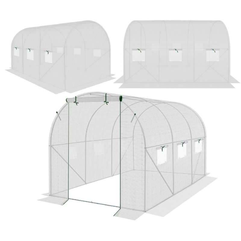 GREENHOUSE GARDEN TUNNEL 200X300X200CM PE STRUCTURE WHITE STEEL