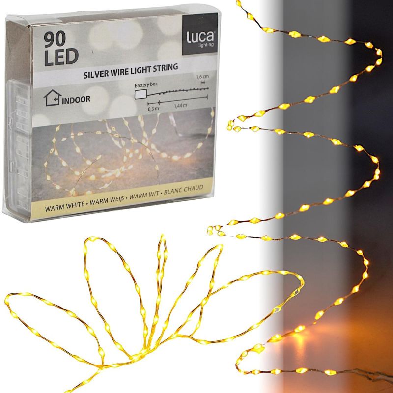 BATTERY-OPERATED WIRE LAMPS GARLAND 90 LED WARM WHITE FLASH LUCA