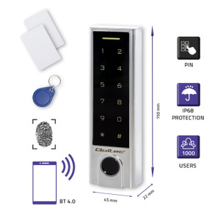 Qoltec Code lock TITAN with fingerprint reader | RFID | BT 4.0 |Code | Card | key fob | Doorbell| IP68 | EM