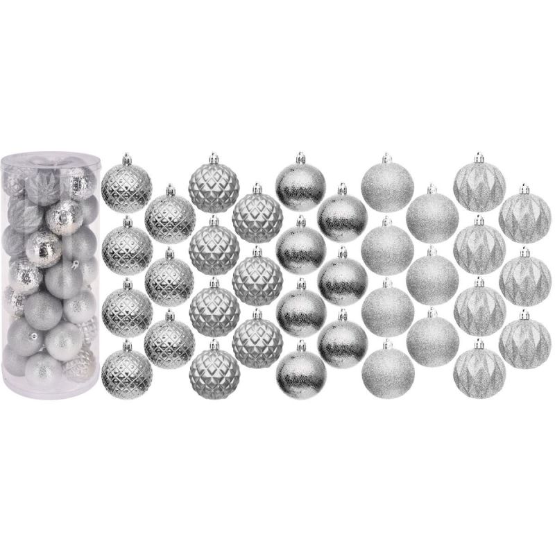 DECORATIVE PLASTIC BALL 6CM SET 35 PCS SILVER