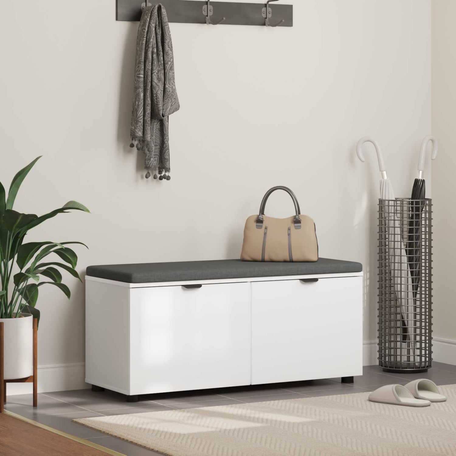 Hallipink padjaga ladustamisega uksega Valge 100 x 38 x 46 cm