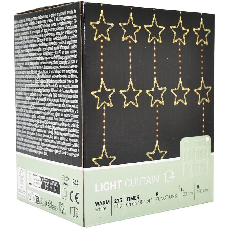 CHRISTMAS TREE LIGHTS LIGHT CURTAIN 120x120 CM 235LED WARM WHITE STARS