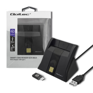 Qoltec Smart ID chip card reader SCR-0643|USB 2.0 + USB-C Adapter