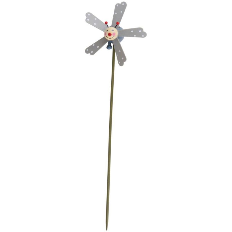 DECORATIVE LADYBUG ON A PIKE WITH A PINWHEEL, GRAY