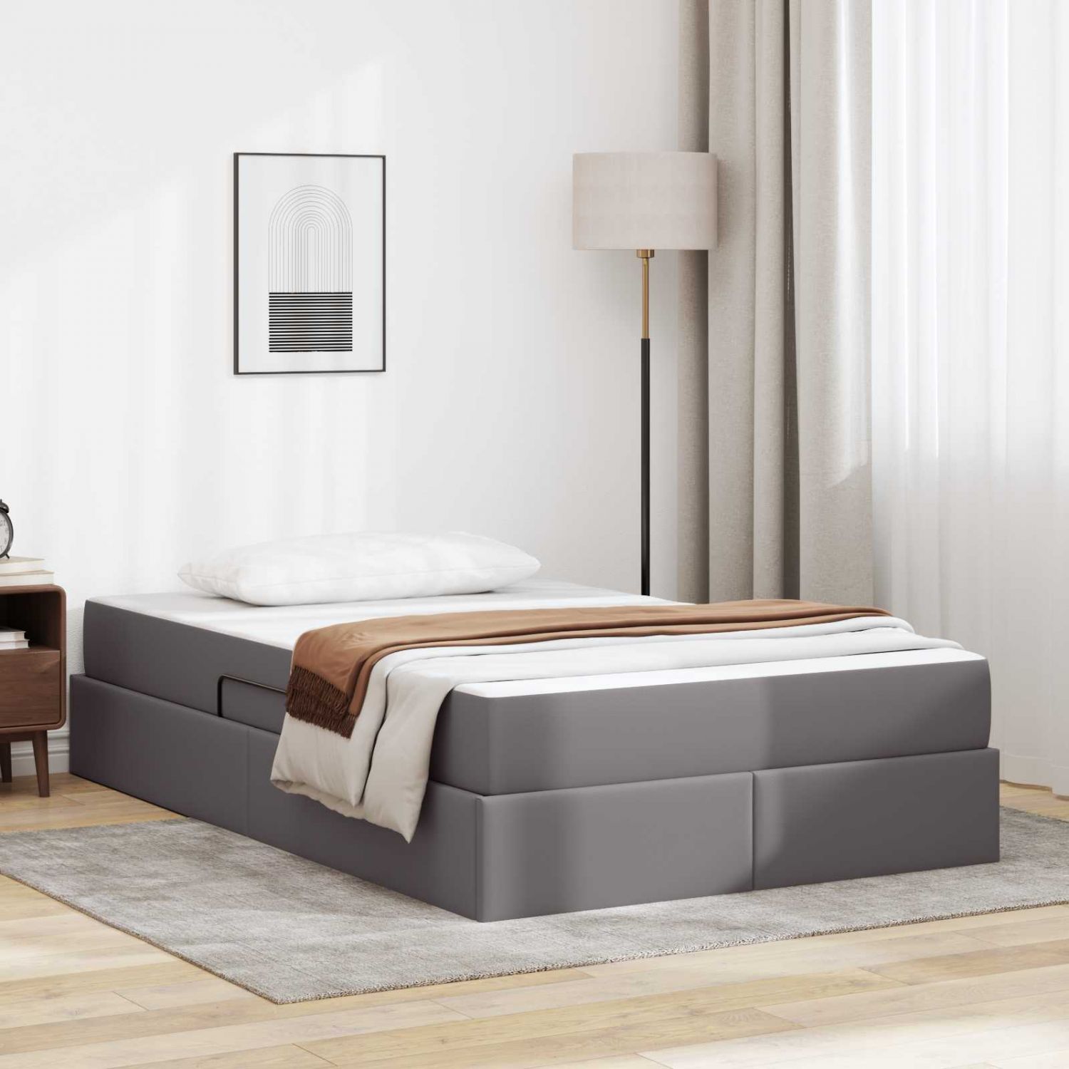 Voodi hoiukohaga ja madratsiga Hall 120 x 190 cm Kunstnahk