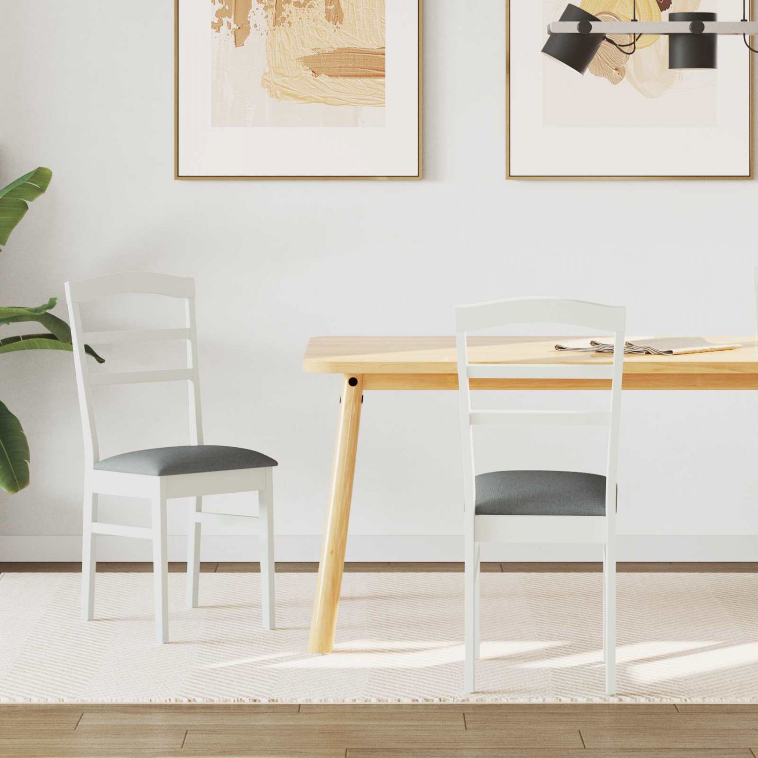 Söögitool 2 pcs Valge ja hall Paks Kautsukipuit