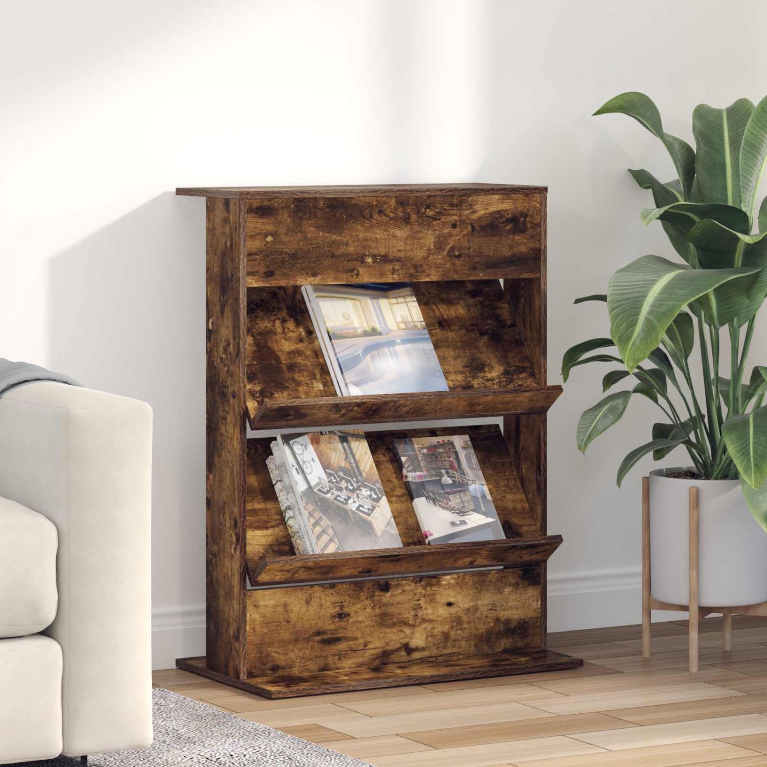 Ajakirja riiul Suitsetatud tamm 70 x 41 x 96 cm Tehispuit