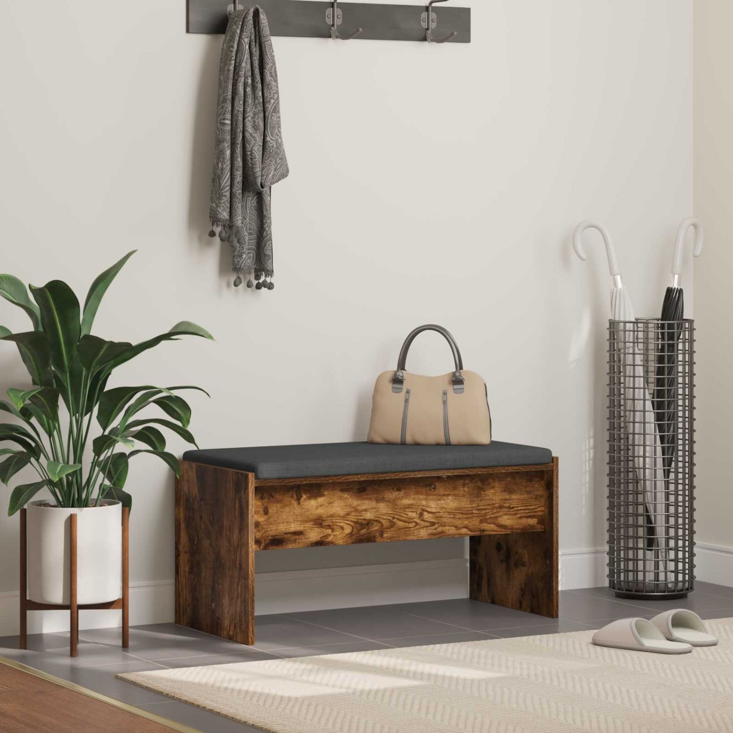 Hallipink padjaga Suitsetatud tamm 80 x 38 x 46 cm