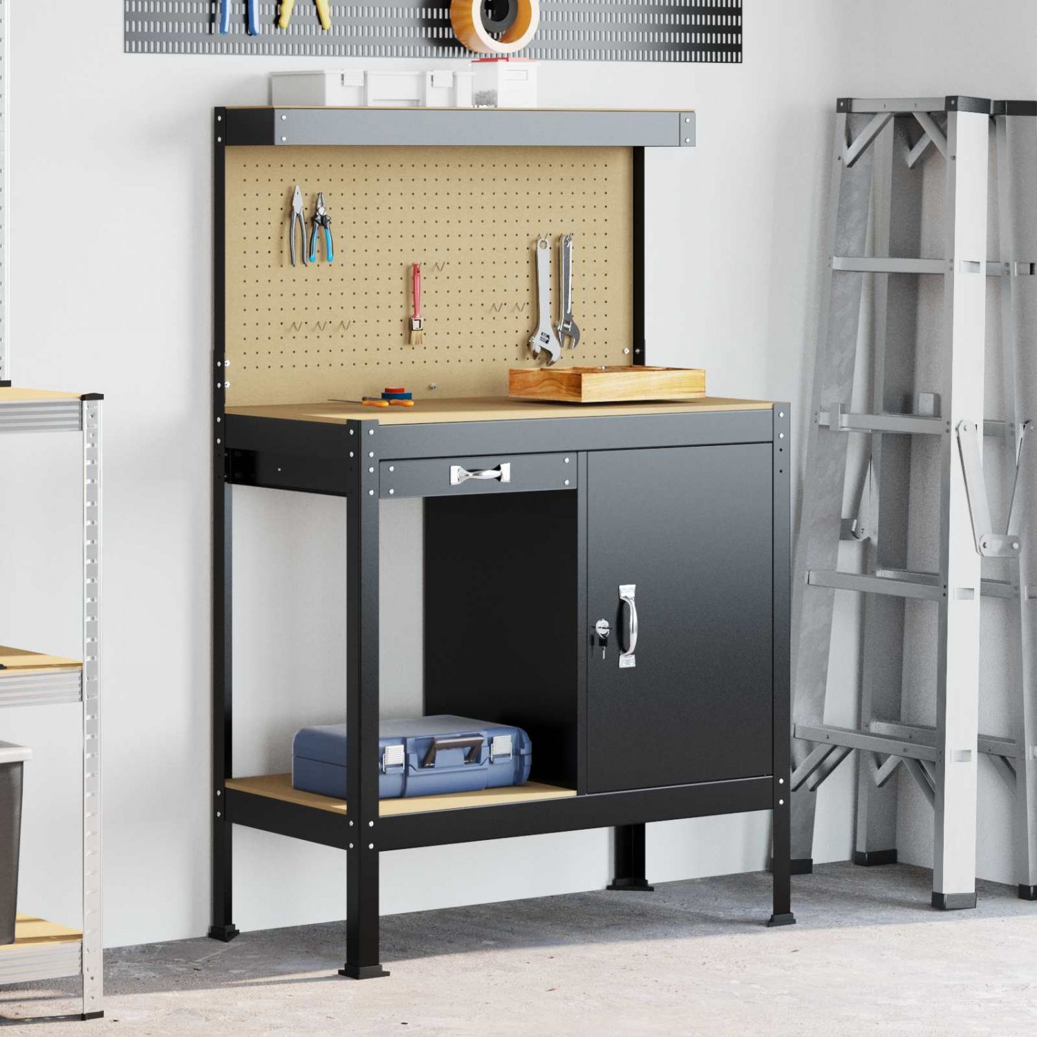 Töötoolid sahtliga riiuliga Must 81 x 41 x 145 cm Tehispuit