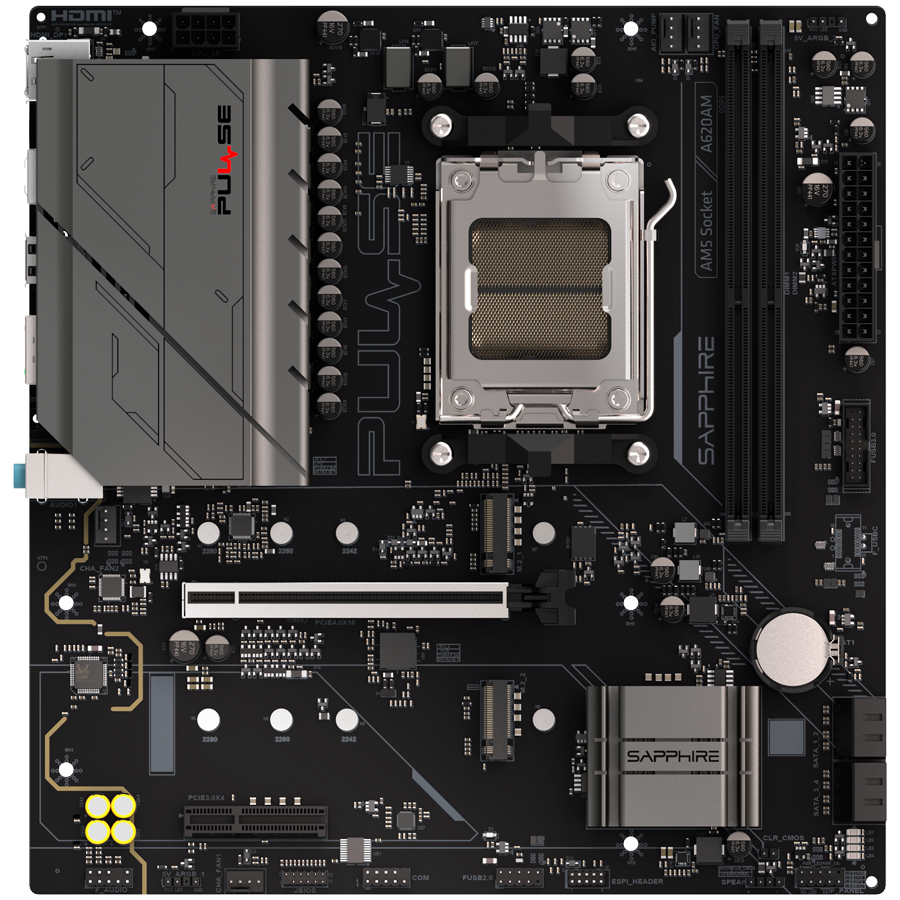 SAPPHIRE AMD PULSE A620AM Ryzen R3/R5, 2x DDR4, PCIE 4, 1x M.2 Gen4, 1x M.2 Gen3, LAN 1 Gbps, USB, MATX