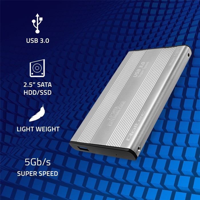 Qoltec Aluminium External Hard Drive Case HDD SSD 2.5'' SATA3 | USB 3.0 | Silver